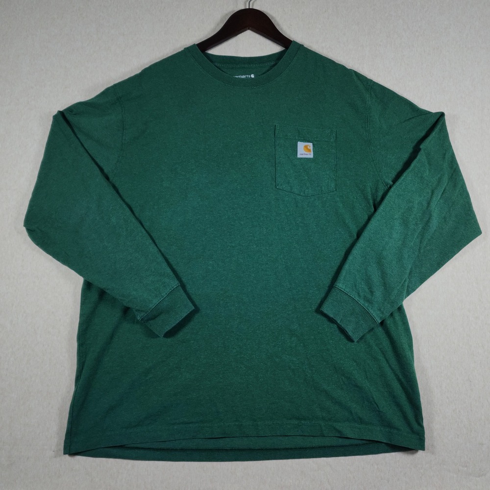 Carhartt Pocket Long Sleeve Shirt XL Green Loose Fit Heavyweight Cotton Workwear